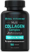 Vital Vitamins Collagen for Women & Men – Type I, II, III, V, X Multi Collagen Pills – Grass Fed, Non-GMO – 150 Capsules