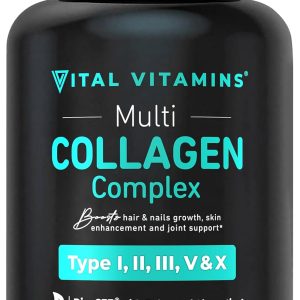 Vital Vitamins Collagen for Women & Men – Type I, II, III, V, X Multi Collagen Pills – Grass Fed, Non-GMO – 150 Capsules