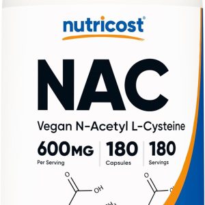 Nutricost N-Acetyl L-Cysteine (NAC) 600mg, 180 Capsules – Non-GMO, Gluten Free