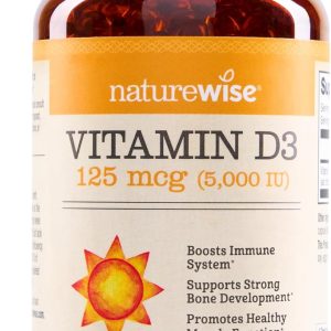 NatureWise Vitamin D3 5000iu (125 mcg) 1 Year Supply for Healthy Muscle Function, and Immune Support, Non-GMO, Gluten Free in Cold-Pressed Olive Oil, Packaging Vary ( Mini Softgel), 360 Count