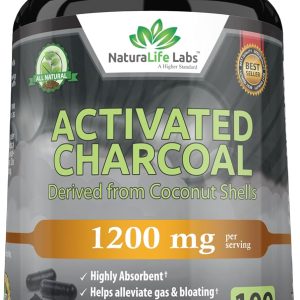 Activated Charcoal Capsules – 1,200 mg Highly Absorbent Helps Alleviate Gas & Bloating Promotes Natural detoxification Derived from Coconut Shells – per Serving – 100 Vegan